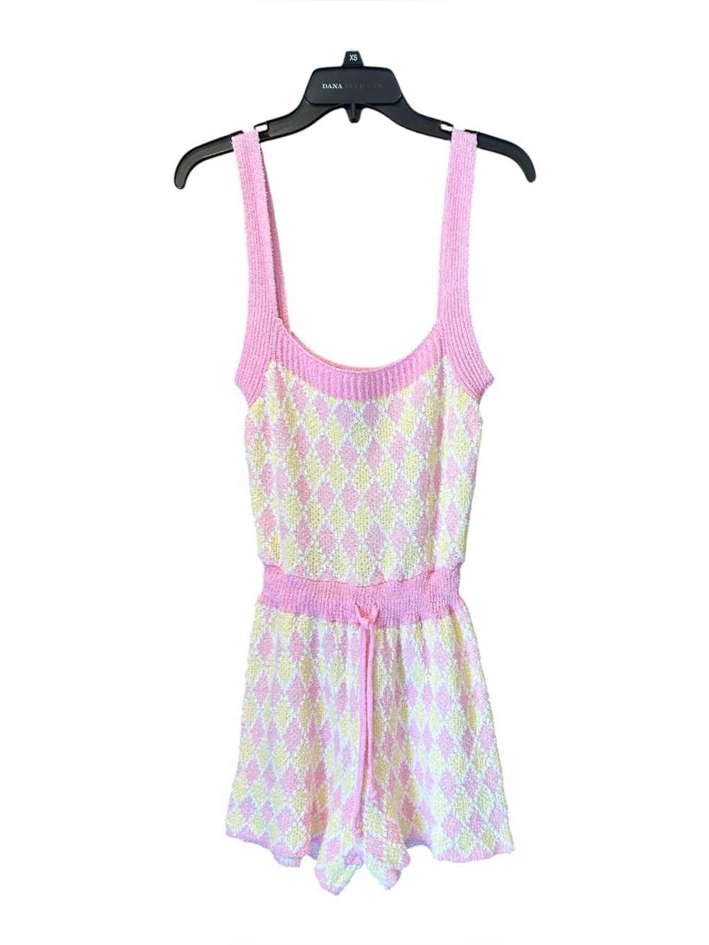NWT Intimately Free People Dream Diamonds Romper Pink Yellow Argyle Knit Small S